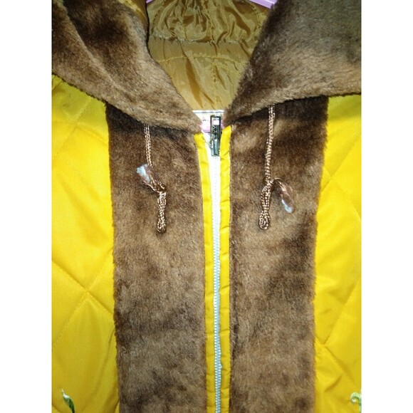 Vintage BB Shop Custom Made Embroidered Quilted Coat Faux Fur Women's Large 80s - Picture 4 of 8